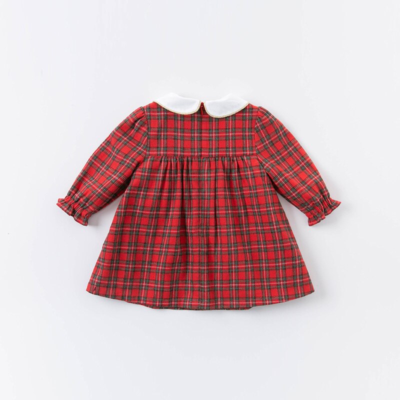 DB14876 dave bella autumn baby girl's cute bow ruched plaid print dress children fashion party dress kids infant lolita clothes