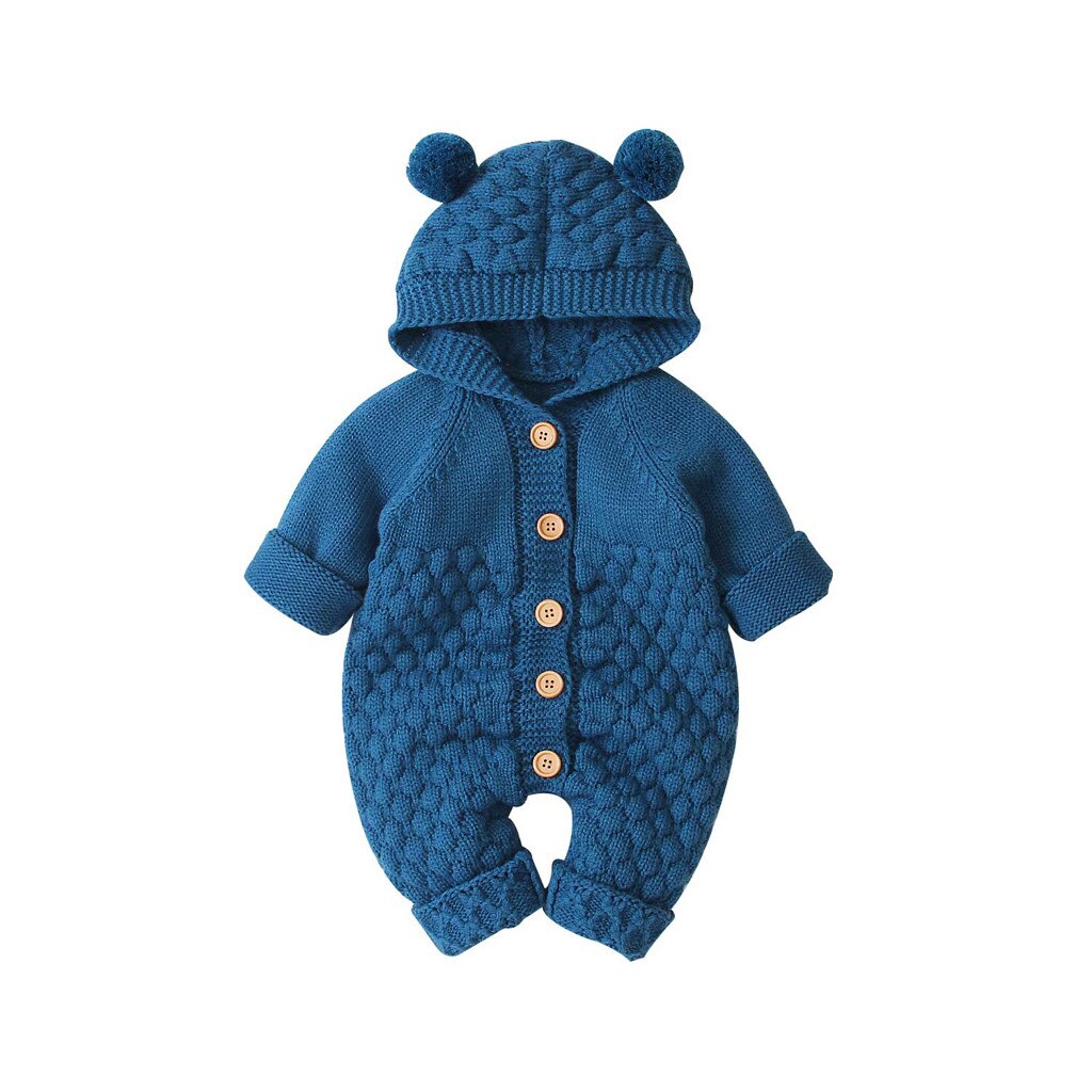 Children's Fur Ball Hooded Knitted One-piece Romper