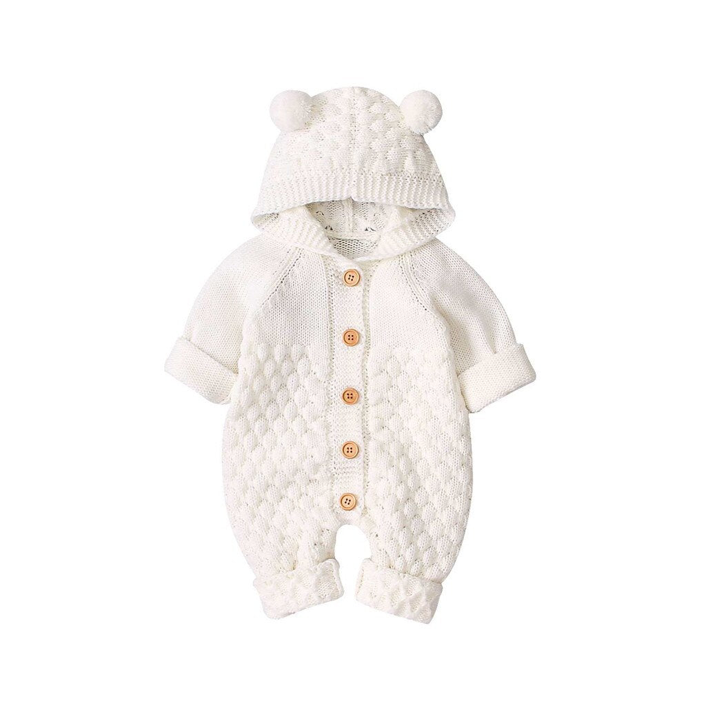 Children's Fur Ball Hooded Knitted One-piece Romper