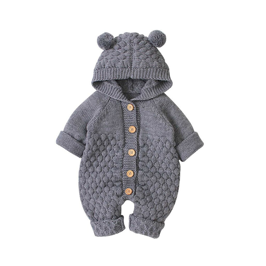 Children's Fur Ball Hooded Knitted One-piece Romper