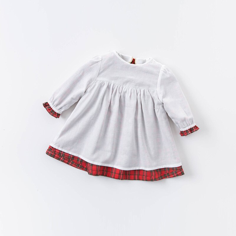 DB14876 dave bella autumn baby girl's cute bow ruched plaid print dress children fashion party dress kids infant lolita clothes