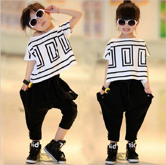 Kinderen Hiphop Kleding Sets Meisjes Sport Pak Zomer Vleermuis Mouw + Harembroek Kids Baby Meisje Kleding Past meisjes 2 stks/set