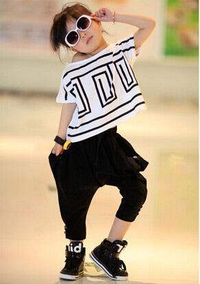 Kinderen Hiphop Kleding Sets Meisjes Sport Pak Zomer Vleermuis Mouw + Harembroek Kids Baby Meisje Kleding Past meisjes 2 stks/set
