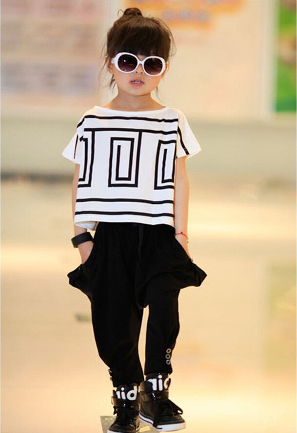 Kinderen Hiphop Kleding Sets Meisjes Sport Pak Zomer Vleermuis Mouw + Harembroek Kids Baby Meisje Kleding Past meisjes 2 stks/set