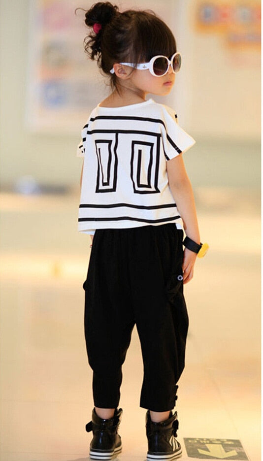 Kinderen Hiphop Kleding Sets Meisjes Sport Pak Zomer Vleermuis Mouw + Harembroek Kids Baby Meisje Kleding Past meisjes 2 stks/set