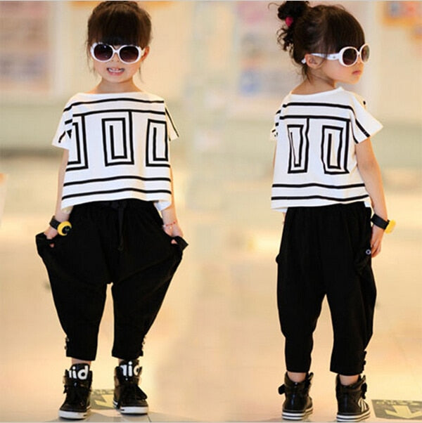 Kinderen Hiphop Kleding Sets Meisjes Sport Pak Zomer Vleermuis Mouw + Harembroek Kids Baby Meisje Kleding Past meisjes 2 stks/set