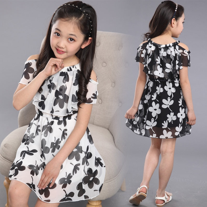 Teenage Girl Dresses Summer Children's Clothing Kids Flower Dress Chiffon Princess Dresses For Age 7 8 9 10 11 12 Years