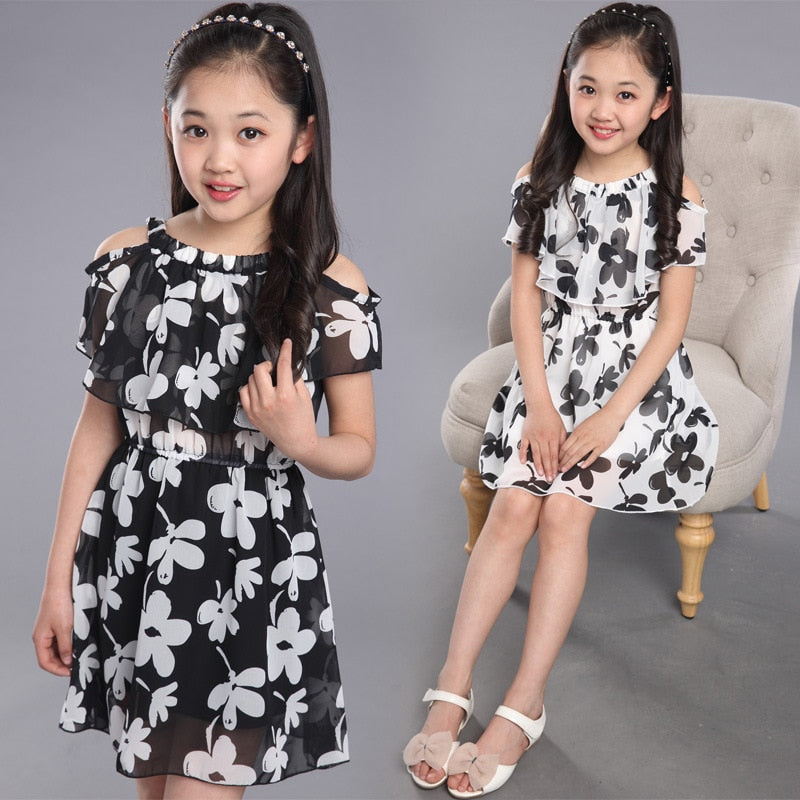 Teenage Girl Dresses Summer Children's Clothing Kids Flower Dress Chiffon Princess Dresses For Age 7 8 9 10 11 12 Years