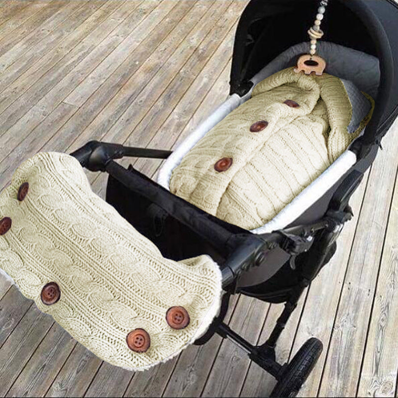 Spring Autumn Winter Knitted Sleeping Bag Stroller Sleeping Bag Swaddle Stroller Sleeping Bag Button Twist Sleeping Bag Plus Velvet Thickened Quilt
