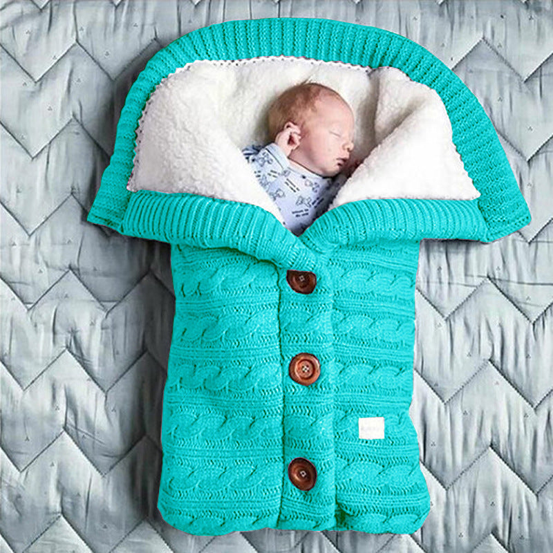 Spring Autumn Winter Knitted Sleeping Bag Stroller Sleeping Bag Swaddle Stroller Sleeping Bag Button Twist Sleeping Bag Plus Velvet Thickened Quilt