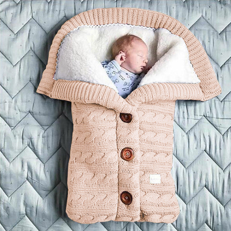 Spring Autumn Winter Knitted Sleeping Bag Stroller Sleeping Bag Swaddle Stroller Sleeping Bag Button Twist Sleeping Bag Plus Velvet Thickened Quilt