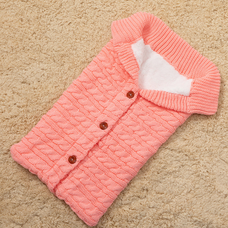 Spring Autumn Winter Knitted Sleeping Bag Stroller Sleeping Bag Swaddle Stroller Sleeping Bag Button Twist Sleeping Bag Plus Velvet Thickened Quilt