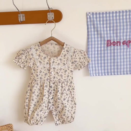 Summer ins baby one piece clothes female baby lace small floral cotton short sleeved triangle romper
