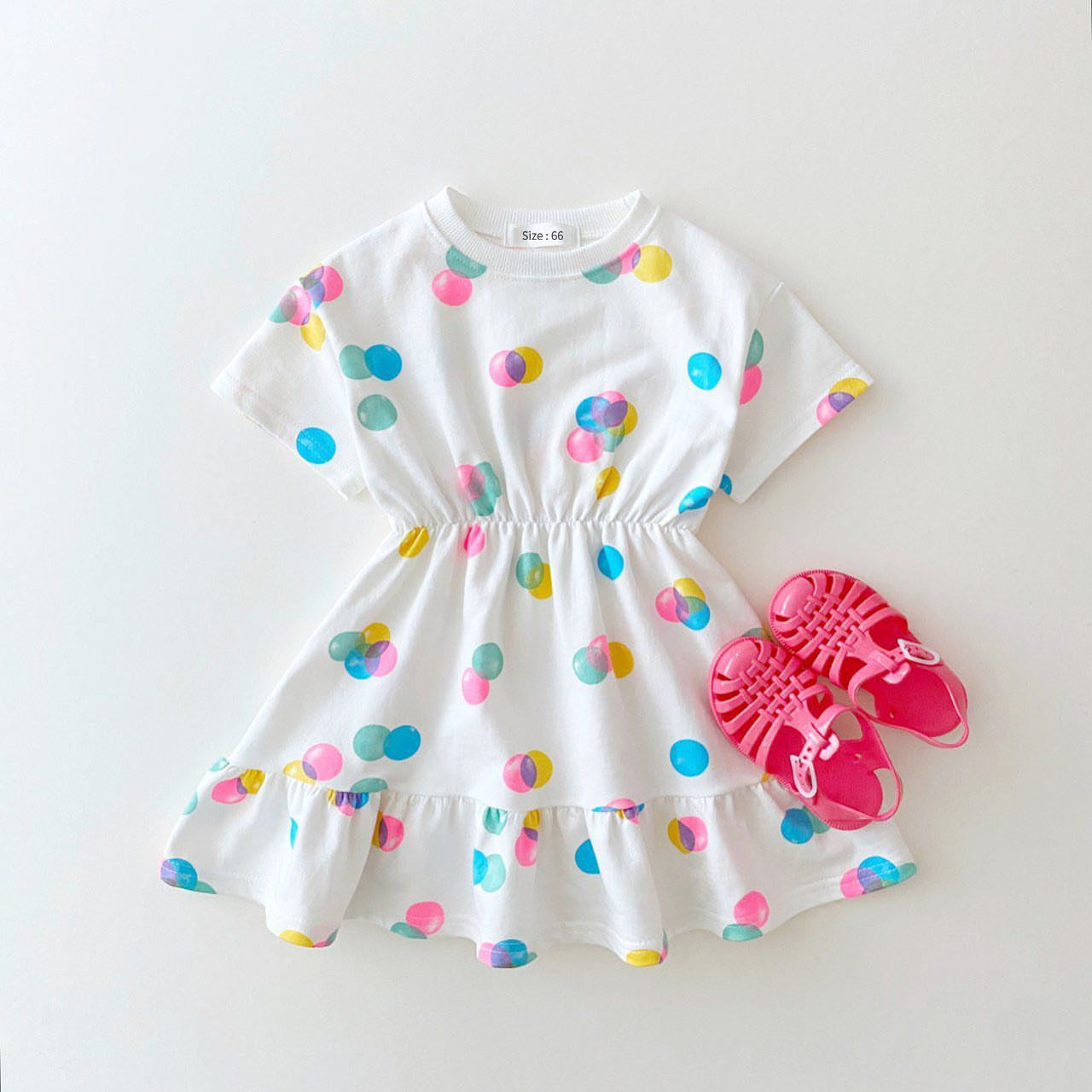 Korean Version Ins Children's Clothing Cotton Color Bubble Casual Short Sleeve Suit Baby T-Shirt Shorts Dress