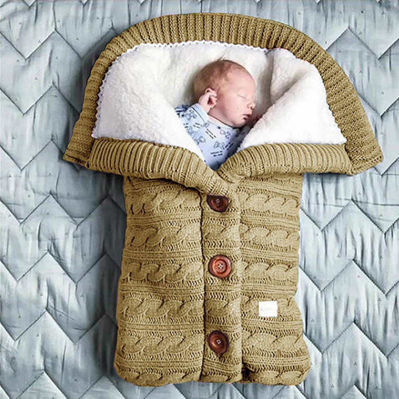 Spring Autumn Winter Knitted Sleeping Bag Stroller Sleeping Bag Swaddle Stroller Sleeping Bag Button Twist Sleeping Bag Plus Velvet Thickened Quilt