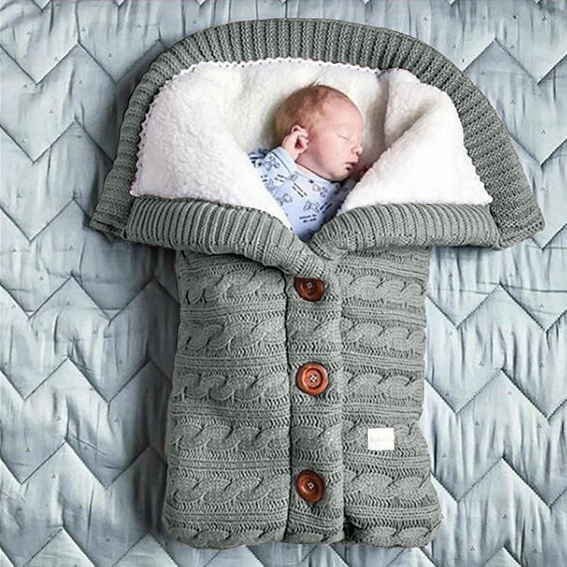 Spring Autumn Winter Knitted Sleeping Bag Stroller Sleeping Bag Swaddle Stroller Sleeping Bag Button Twist Sleeping Bag Plus Velvet Thickened Quilt
