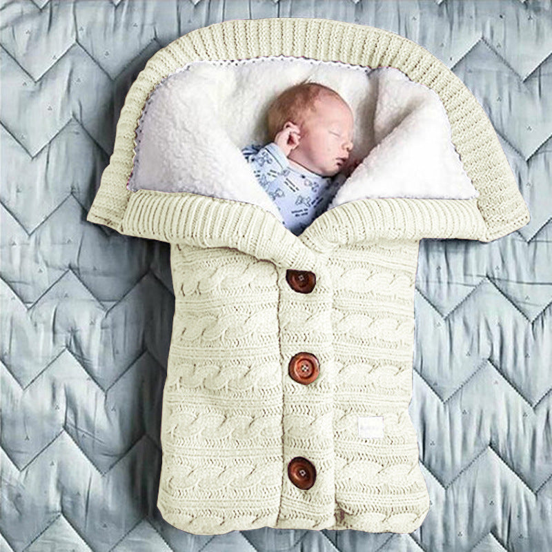 Spring Autumn Winter Knitted Sleeping Bag Stroller Sleeping Bag Swaddle Stroller Sleeping Bag Button Twist Sleeping Bag Plus Velvet Thickened Quilt