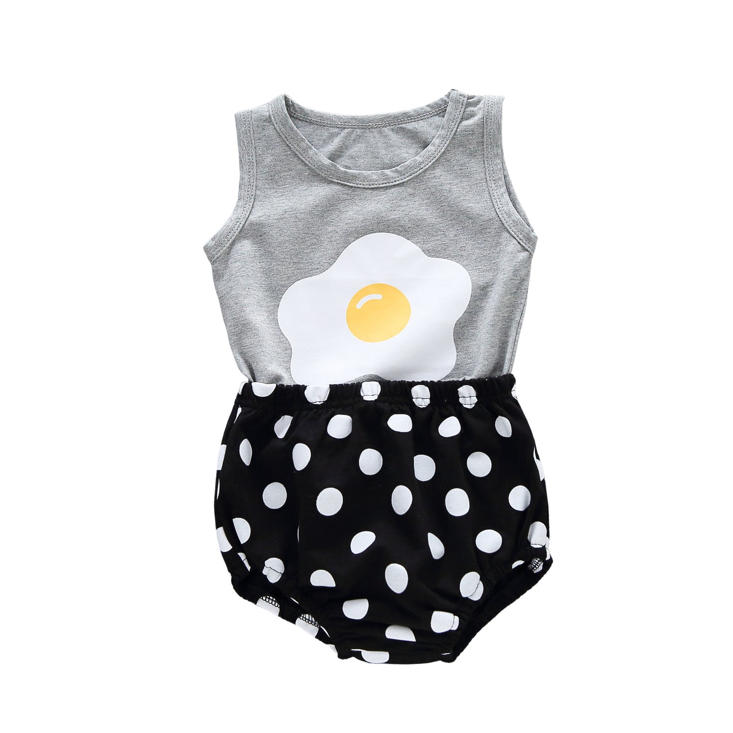 Children's Clothing Summer New Baby Poached Egg Print Vest Top Plus Polka Dot Bread Pants Two-Piece Suit