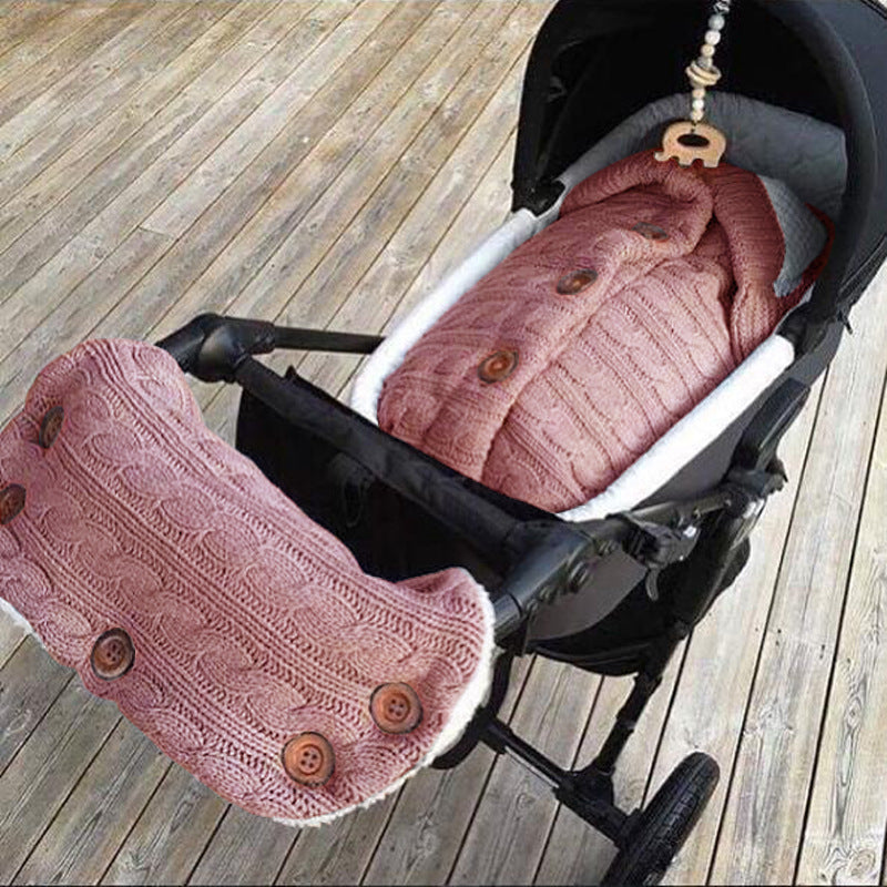 Spring Autumn Winter Knitted Sleeping Bag Stroller Sleeping Bag Swaddle Stroller Sleeping Bag Button Twist Sleeping Bag Plus Velvet Thickened Quilt