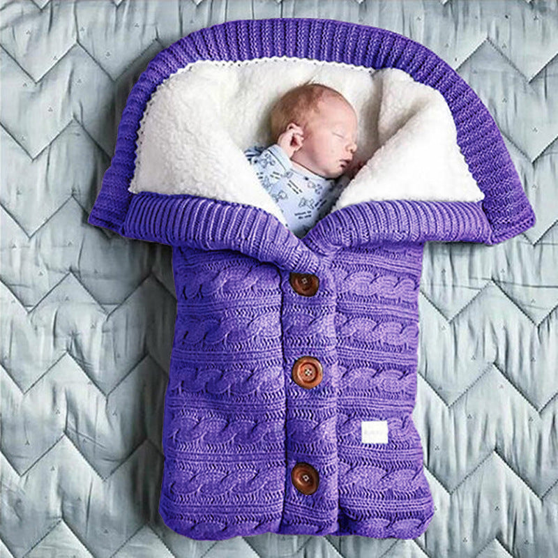 Spring Autumn Winter Knitted Sleeping Bag Stroller Sleeping Bag Swaddle Stroller Sleeping Bag Button Twist Sleeping Bag Plus Velvet Thickened Quilt