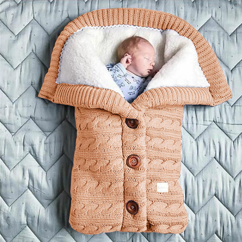 Spring Autumn Winter Knitted Sleeping Bag Stroller Sleeping Bag Swaddle Stroller Sleeping Bag Button Twist Sleeping Bag Plus Velvet Thickened Quilt