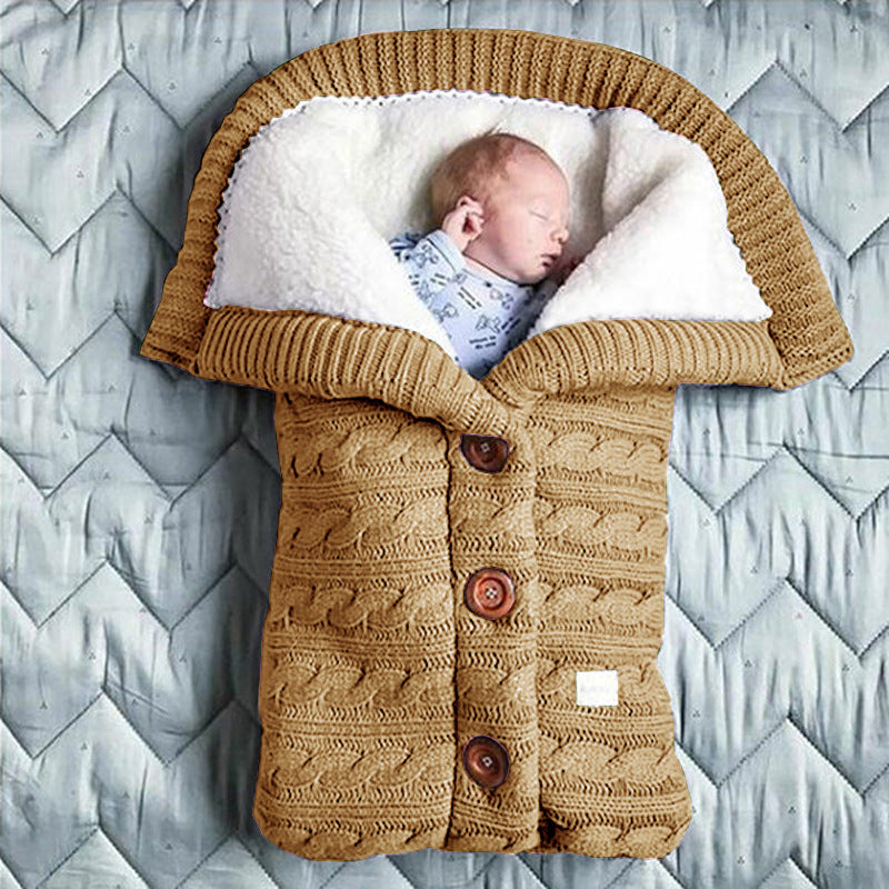 Spring Autumn Winter Knitted Sleeping Bag Stroller Sleeping Bag Swaddle Stroller Sleeping Bag Button Twist Sleeping Bag Plus Velvet Thickened Quilt