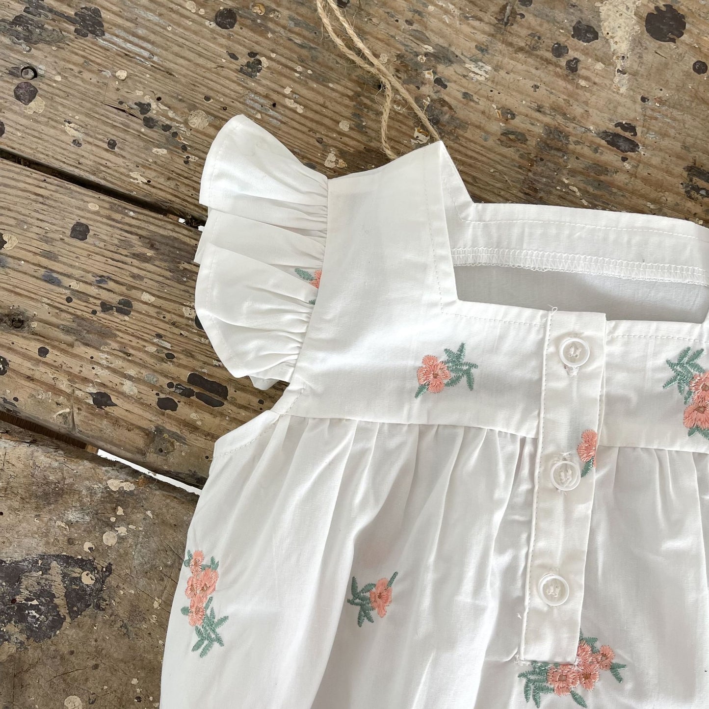 Summer Cotton Baby Flying Sleeve Romper Flower Embroidery Square-Neck Baby Girl's Jumpsuit Mori Romper
